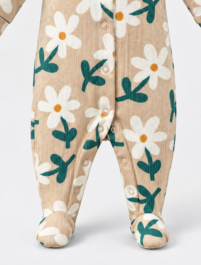 Brown floral button sleepsuit
