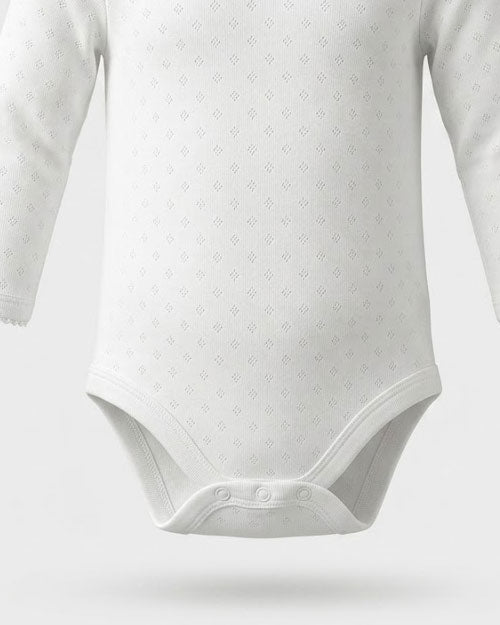 White pointelle full sleeve onesie