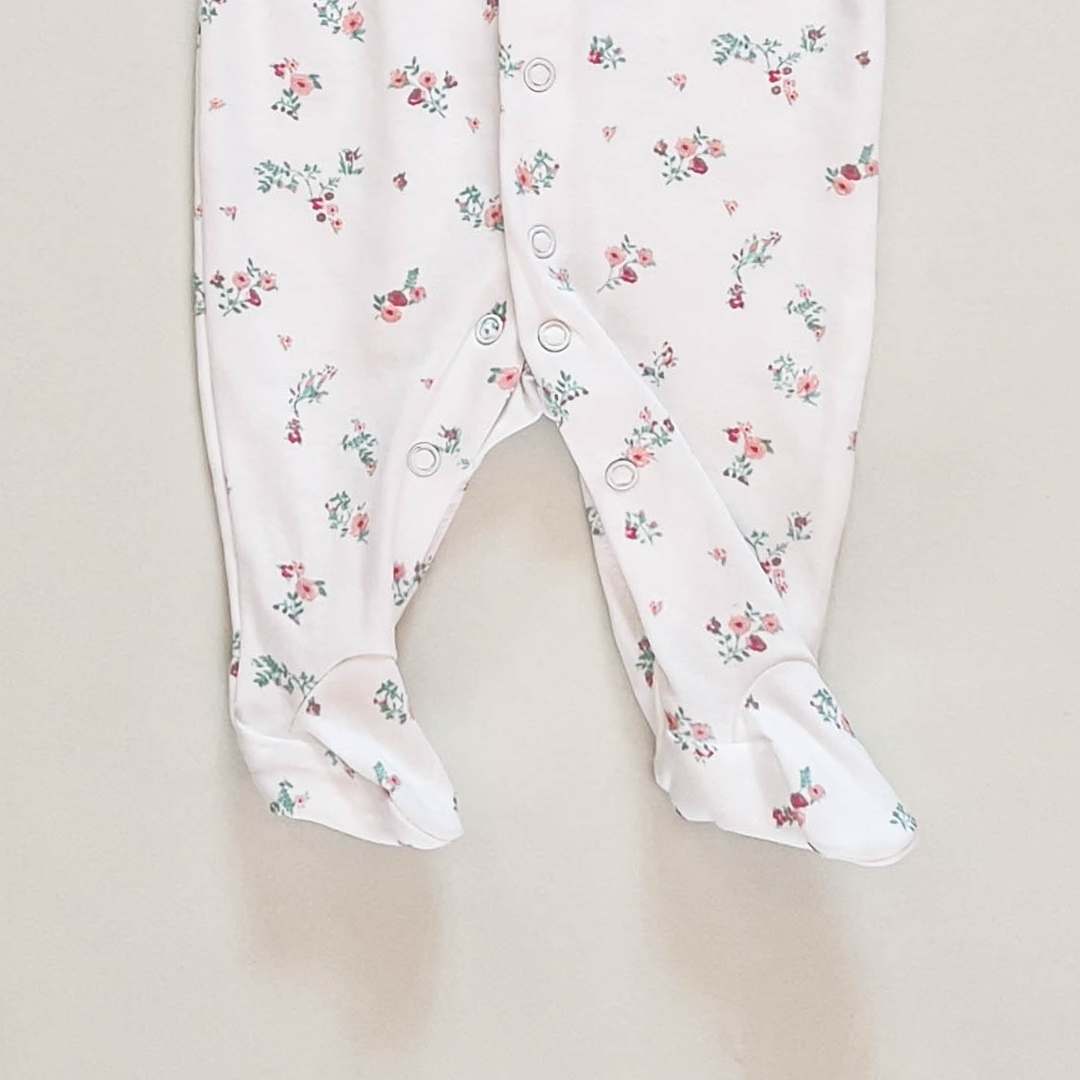 WHITE FLORAL PRINTED SLEEPSUIT
