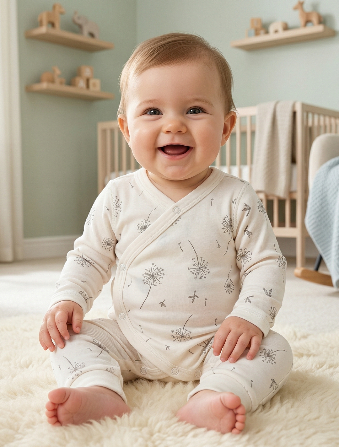 BEIGE PRINTED WRAPOVER ROMPER