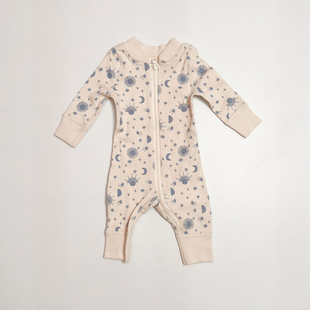GREY BLUE PRINTED ZIPPER ROMPER