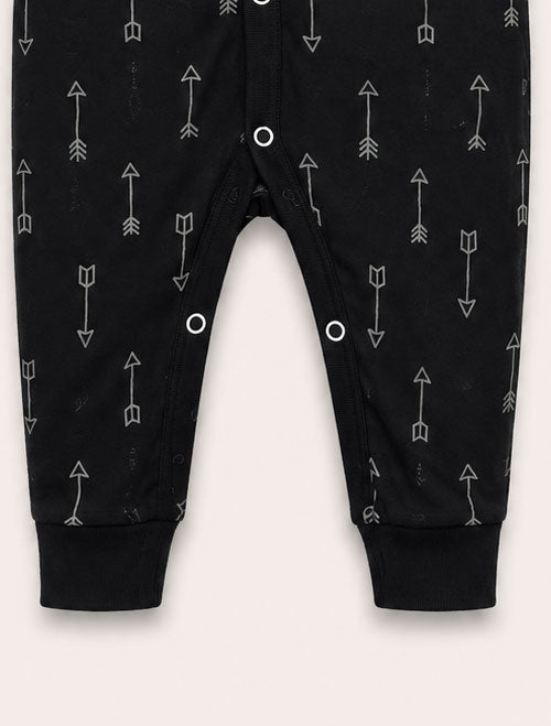 Black arrow printed button romper