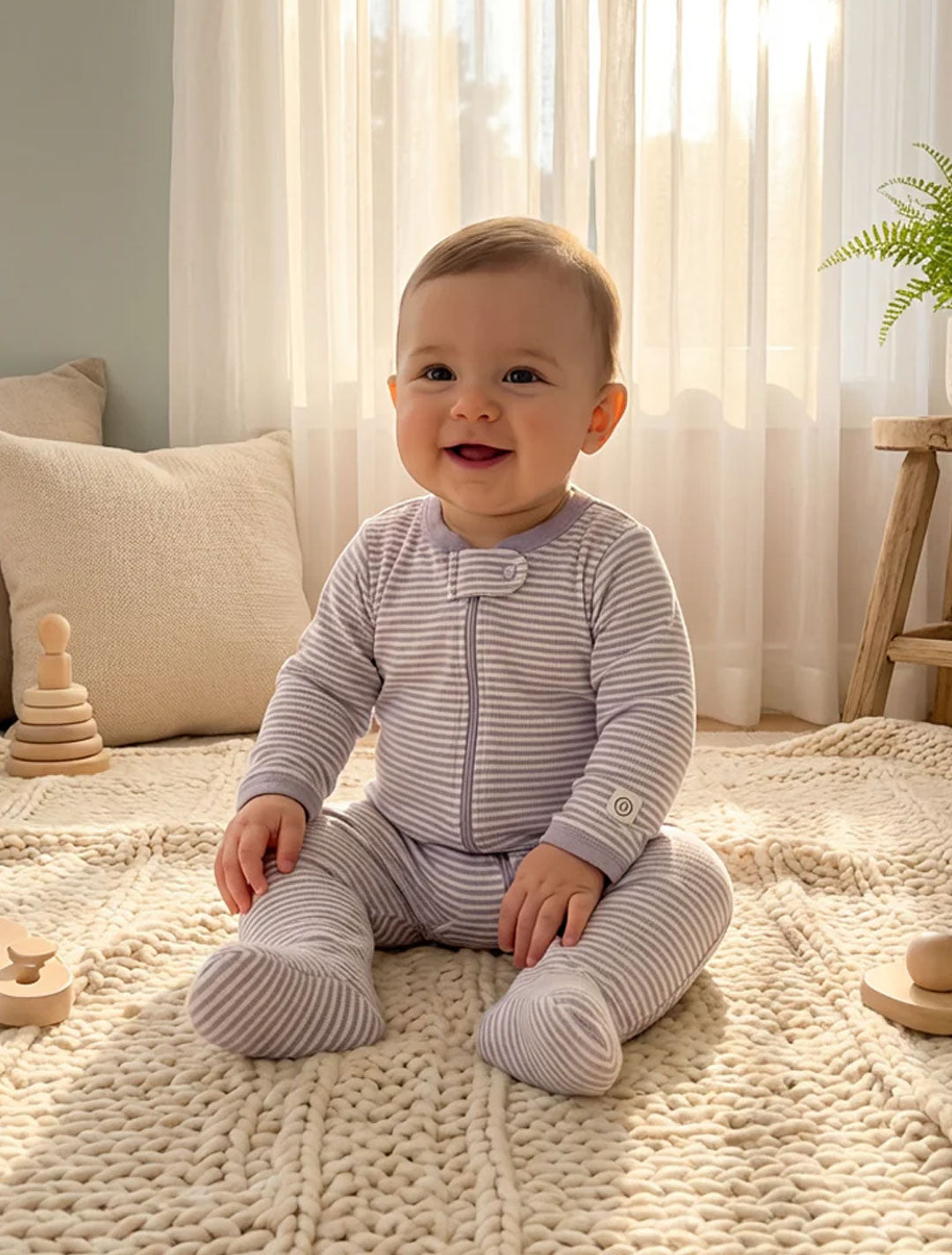 LAVANDER KNITTED STRIPED SLEEPSUIT