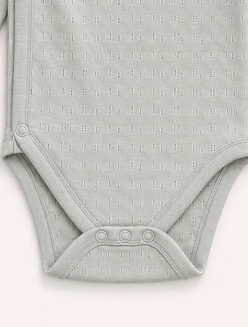 Sage green pointelle wrapover onesie
