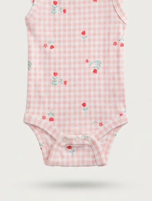 Pink floral check onesie