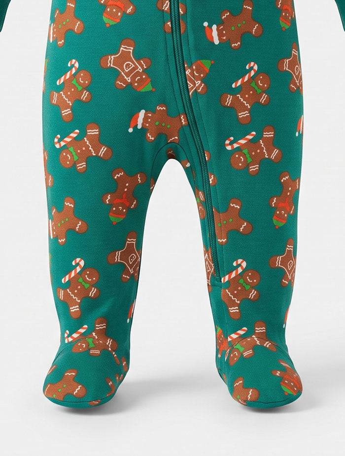 Green gingerbread 2 way zipper sleepsuit
