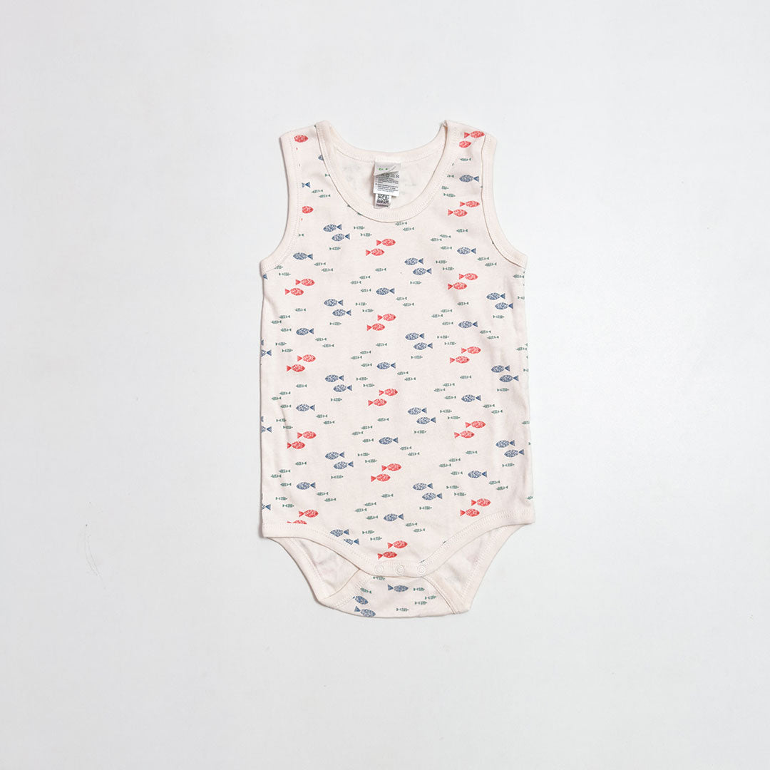 FISH PRINTED SLEEVELESS ONESIE