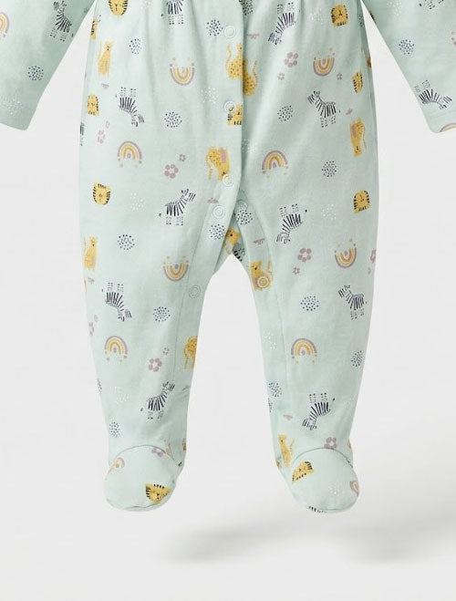Aqua green animal printed sleepsuit