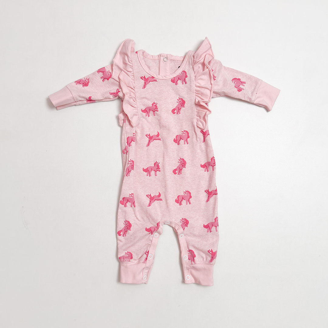 PINK UNICORN RUFFLED ROMPER