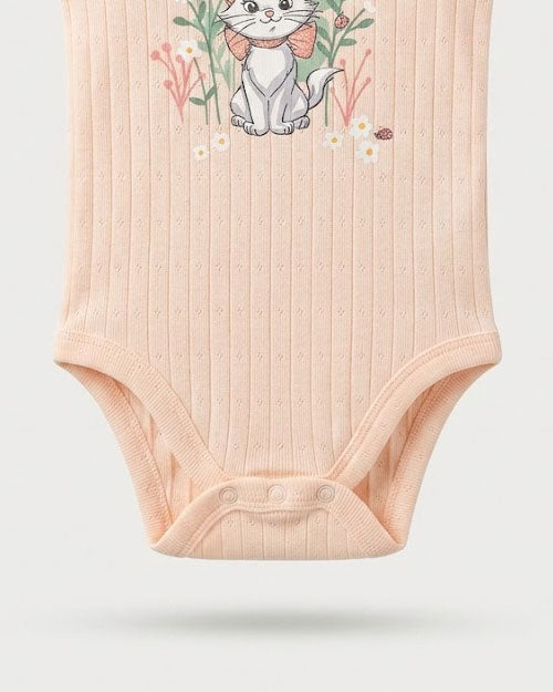 Peach pointelle kitty onesie