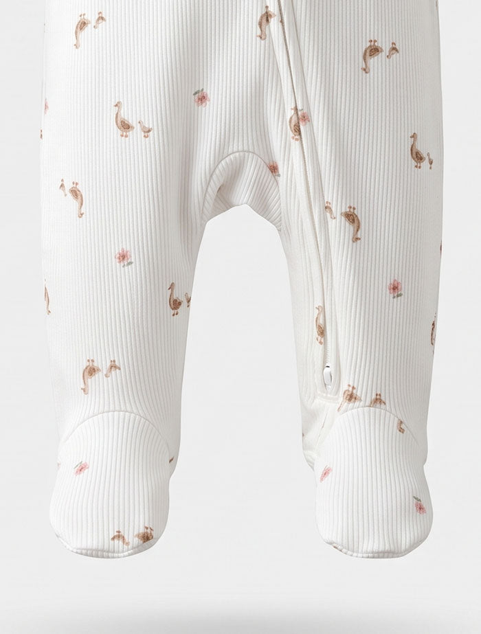Duck floral ribbed ruffles 2 way zipper sleep suit