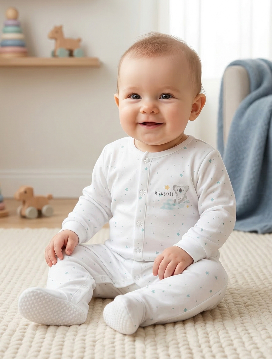 WHITE STAR PRINTED SLEEPSUIT