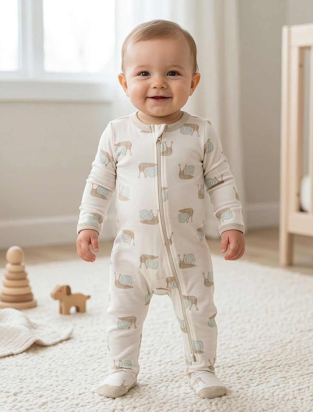 WHITE PRINTED ZIPPER VISCOUS SLEEPSUIT