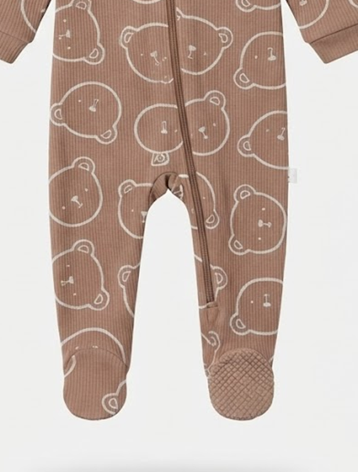 Brown ribbed bear sleep suit