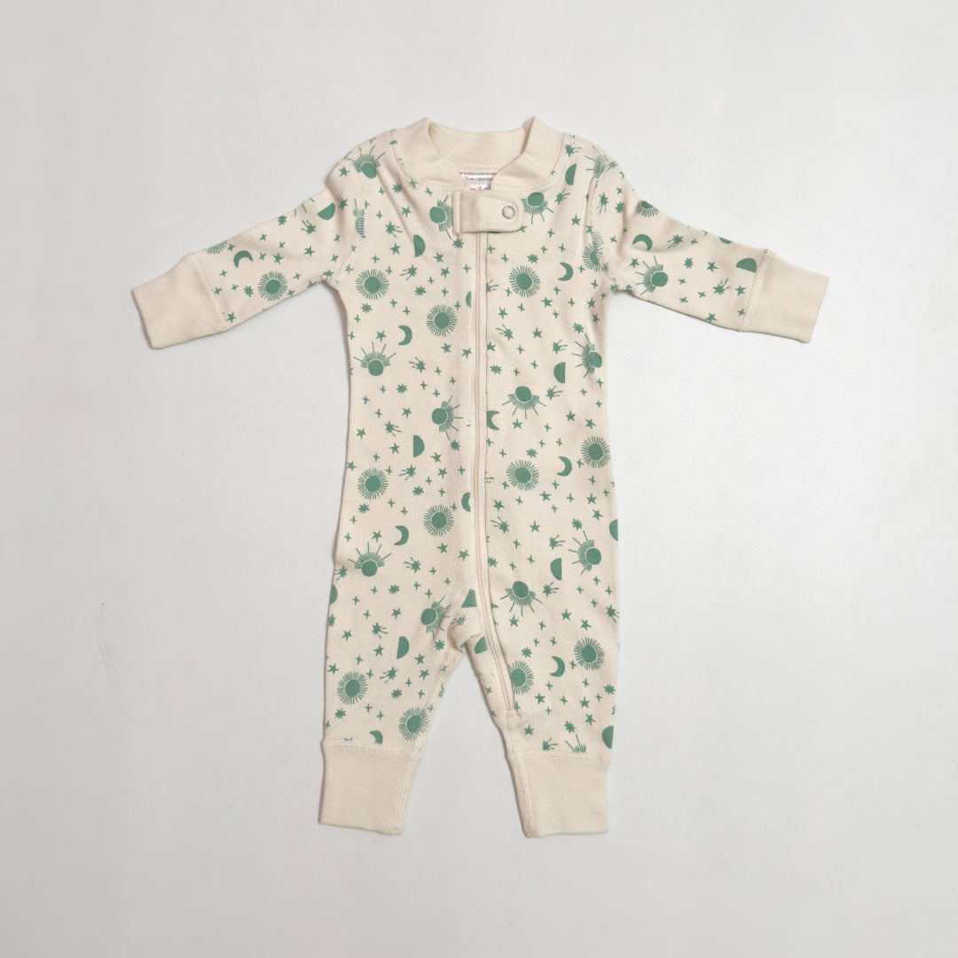 BEIGE SUN PRINTED ZIPPER ROMPER