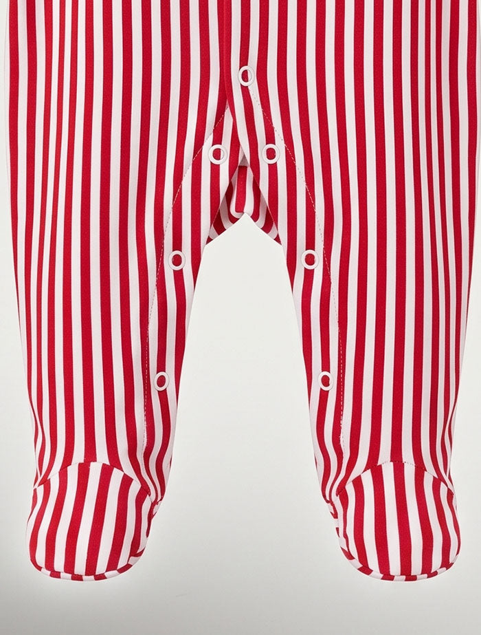 Red and white stripes button sleepsuit