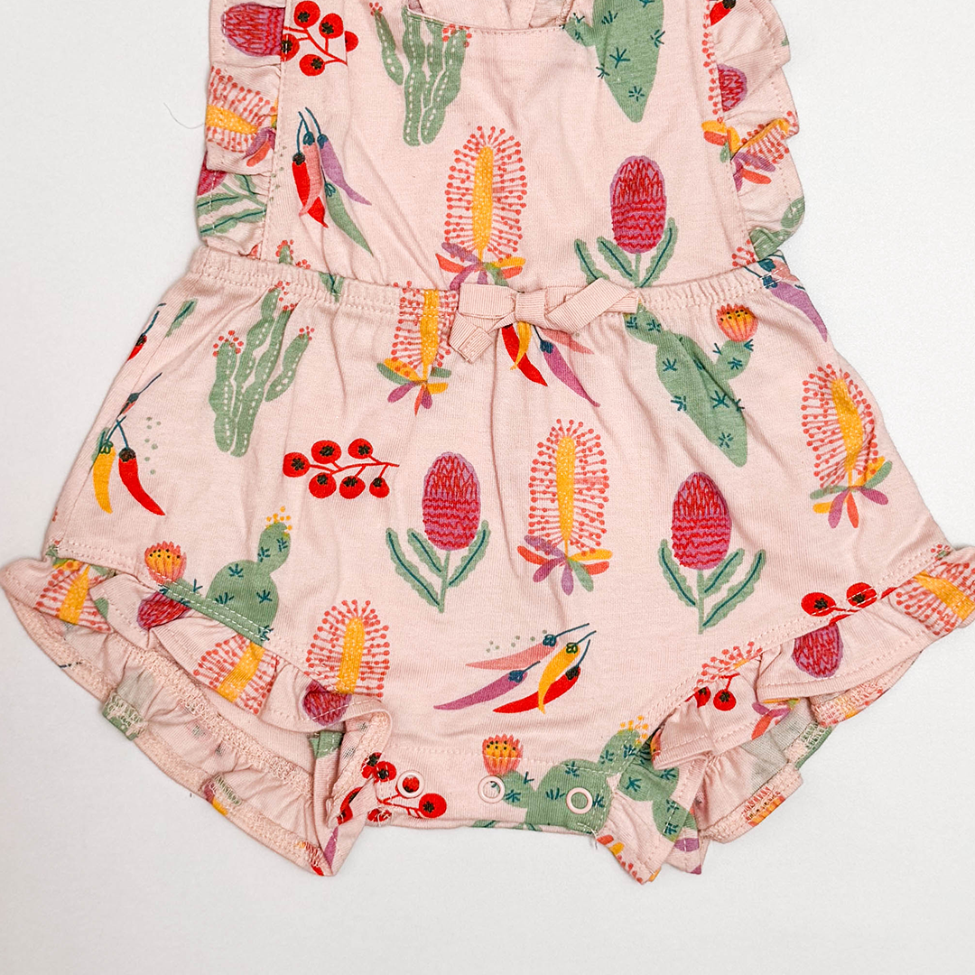 PINK PRINTED FRILLED DUNGAREE