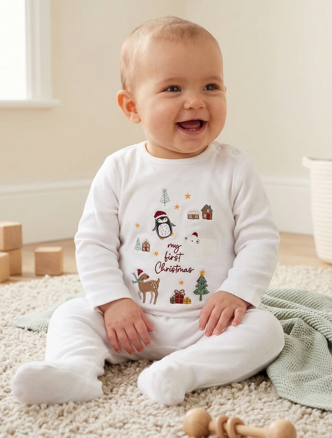 CHRISTMAS PRINTED VELVET SLEEPSUIT