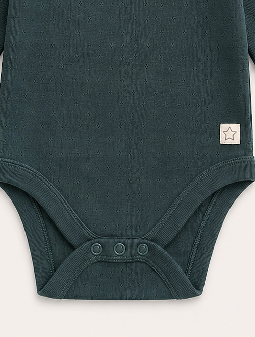 Dark green pointelle ruffles onesie