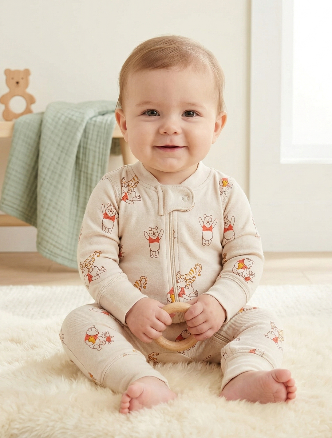 BEIGE PHOO PRINTER ZIPPER ROMPER