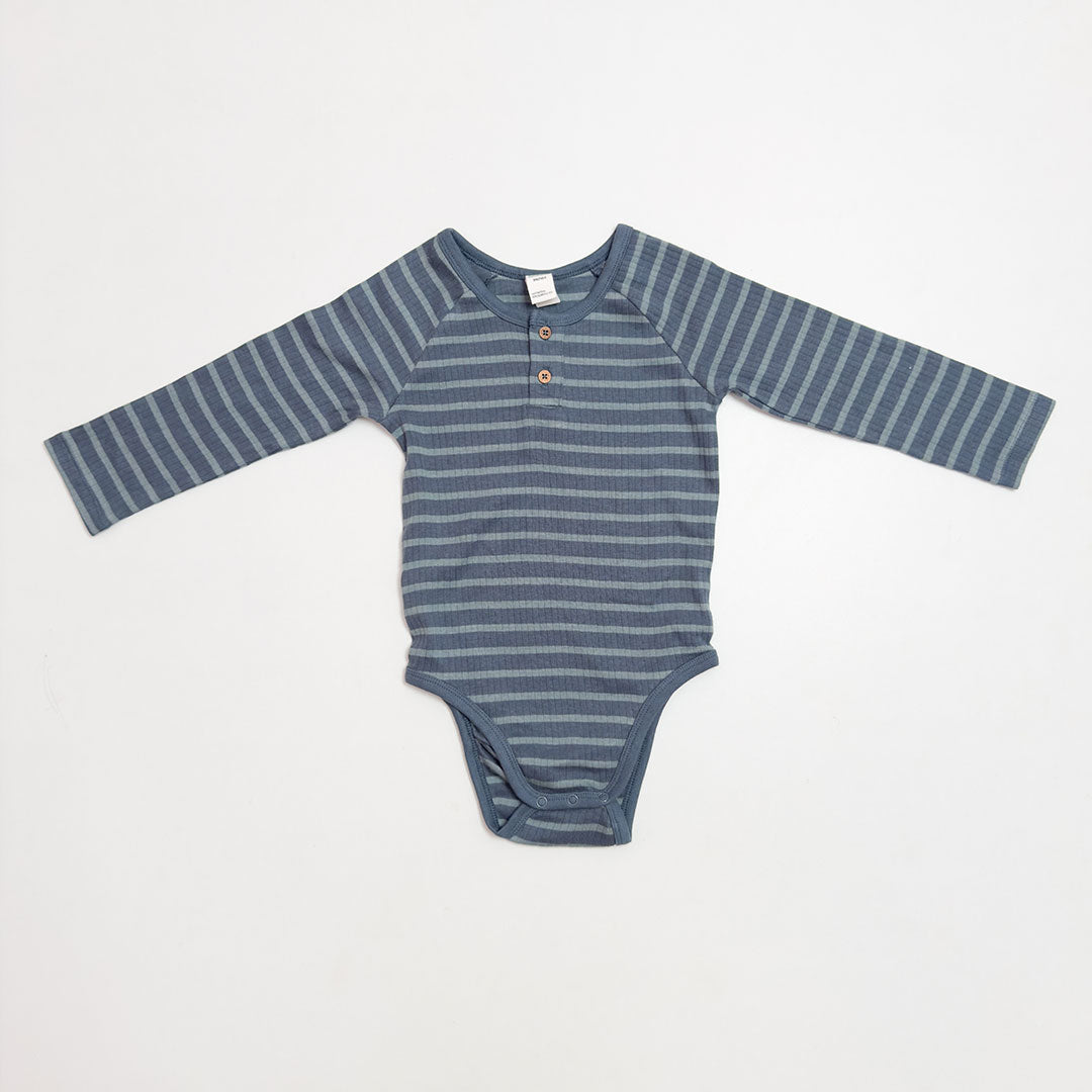 BLUE STRIPPED RIBBED ONESIE