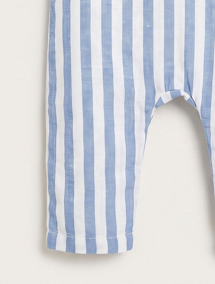 Blue and white stripes unisex muslin romper