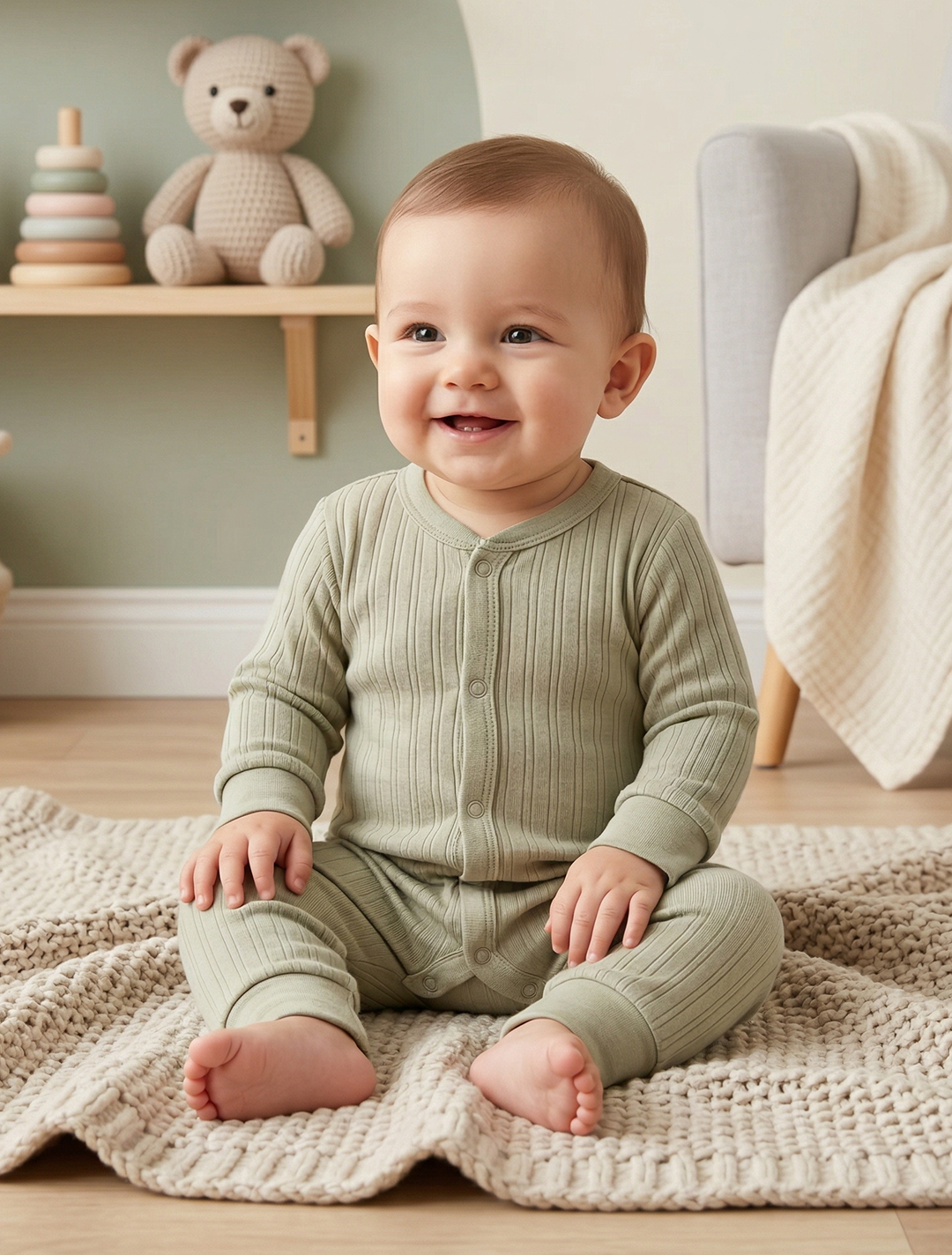 GREEN SAGE RIBBED ROMPER