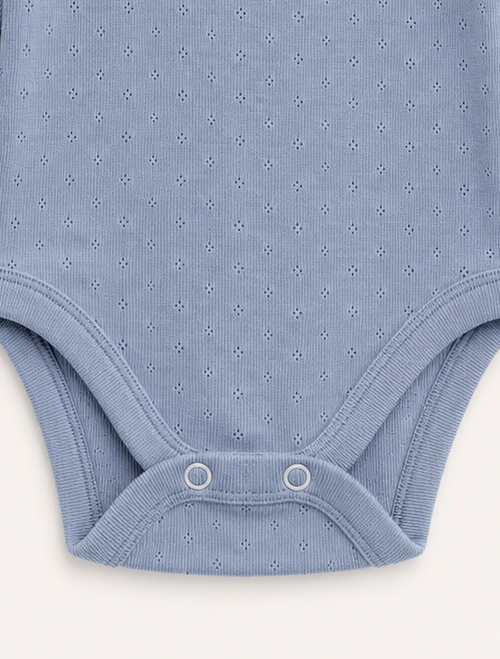 Blue pointelle ruffled onesie