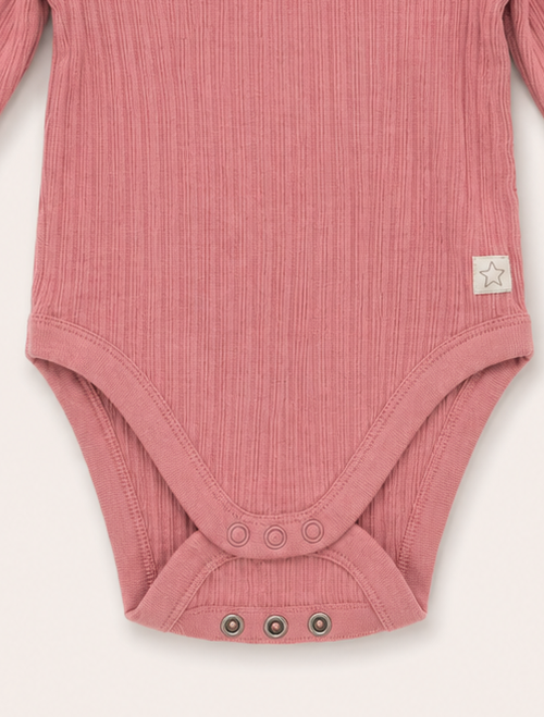 PEACH PINK RIBBED RUFFLES ONESIE
