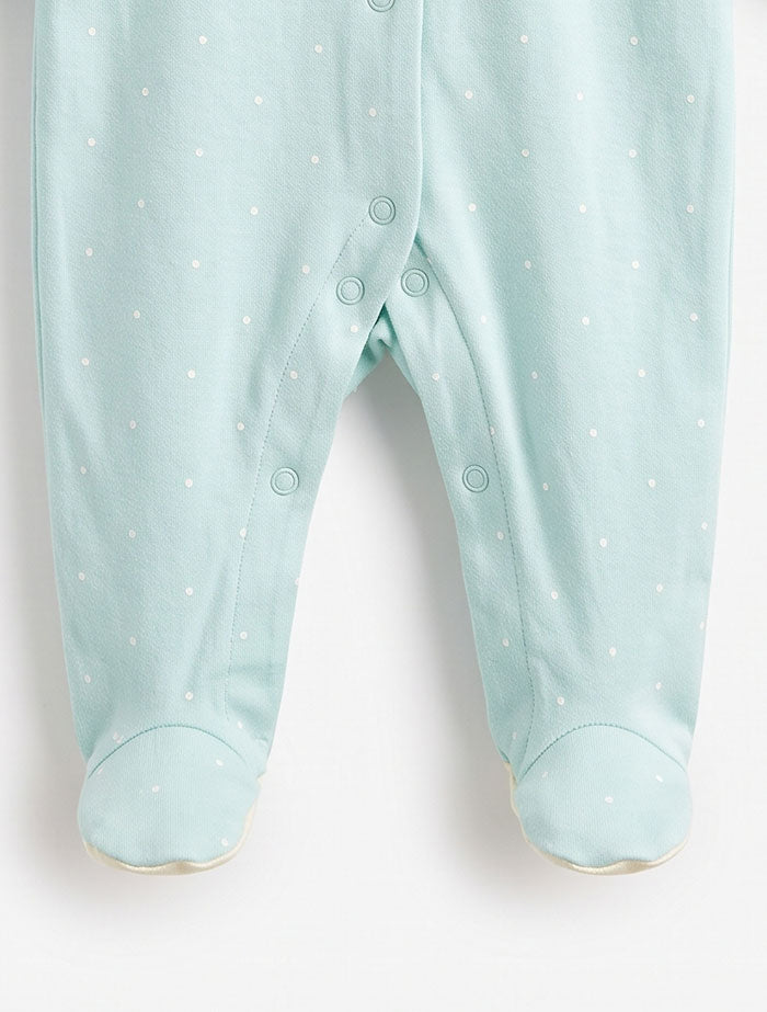 Blue polka dotted button sleep suit