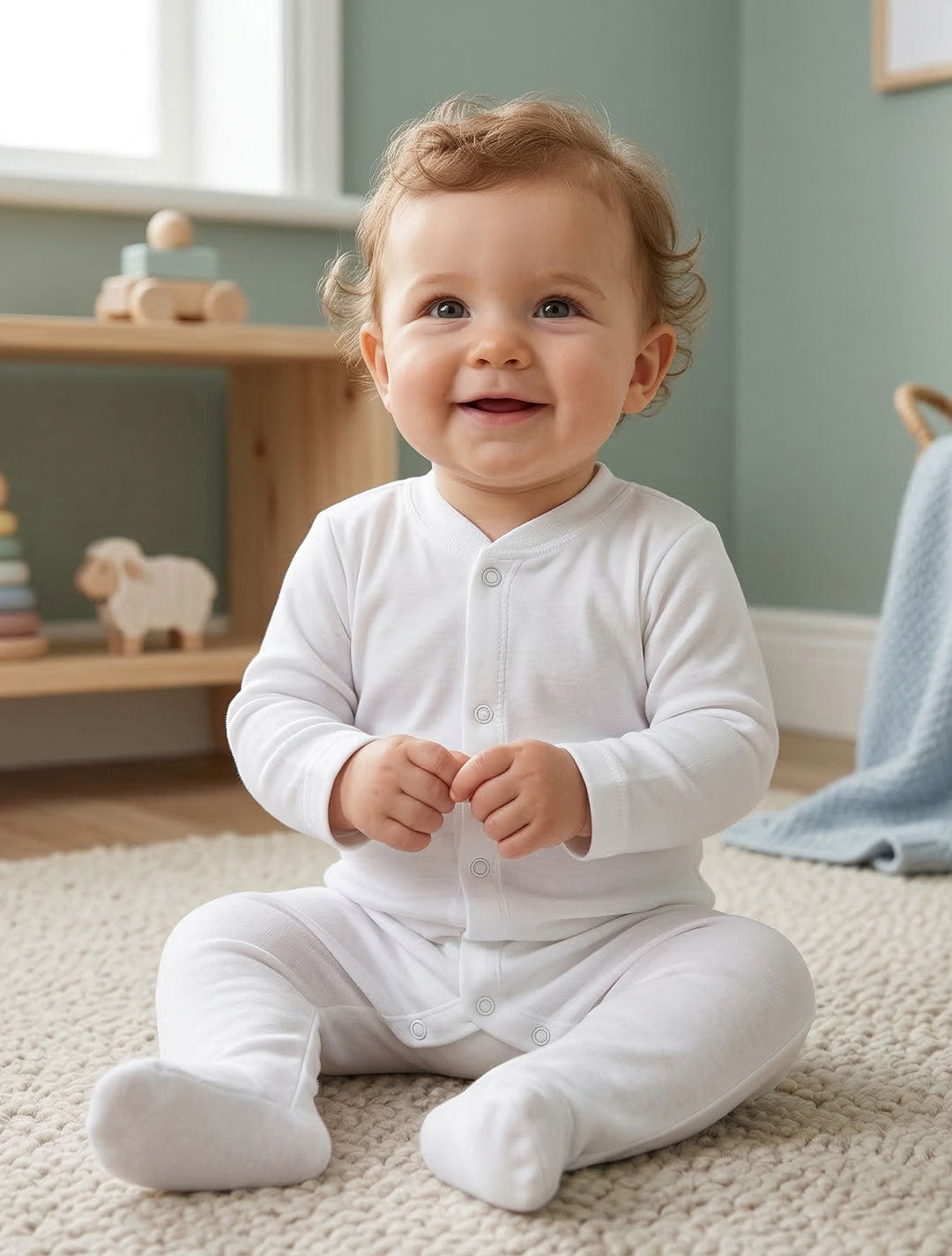 WHITE BUTTON TYPE SLEEPSUIT