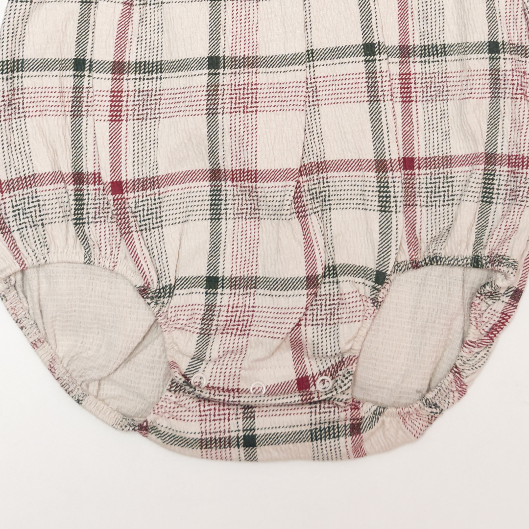BEIGE CRINKLED CHECK ONESIE