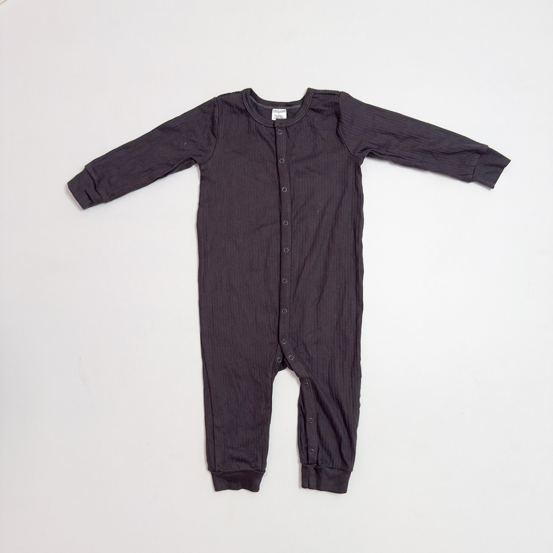 BLACK RIBBED BUTTON ROMPER