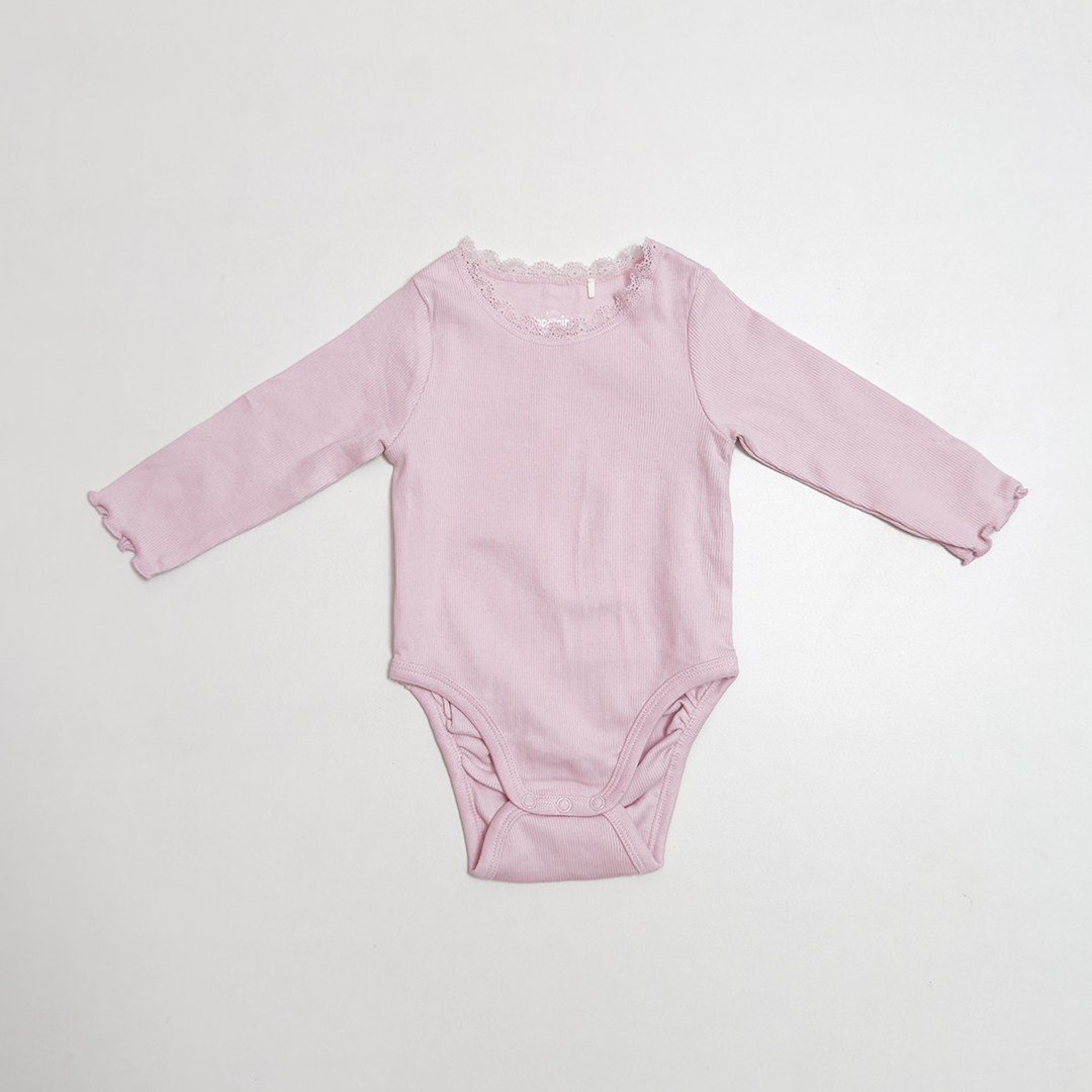 LAVENDER RIBBED LACE WORKED ONESIE