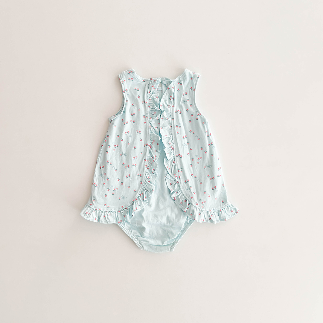 BLUE FLORAL PRINTED FRILLED FROCK
