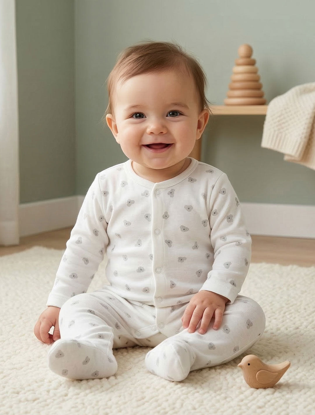 ANIMAL PRINTED WHITE SLEEPSUIT