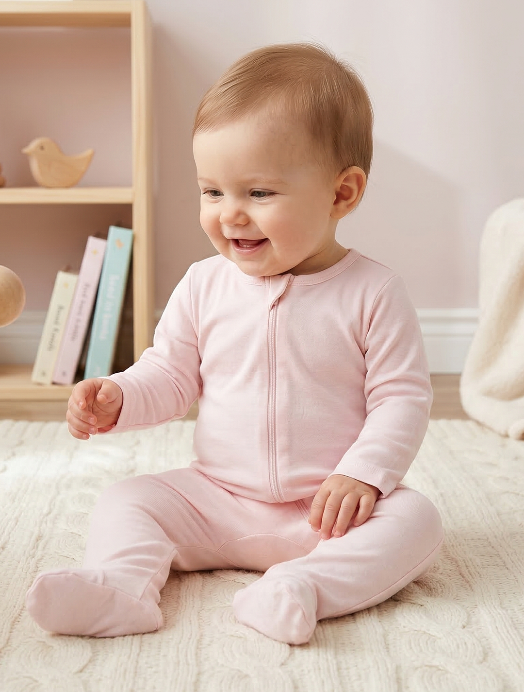 BABY PINK ZIPPER SLEEPSUIT