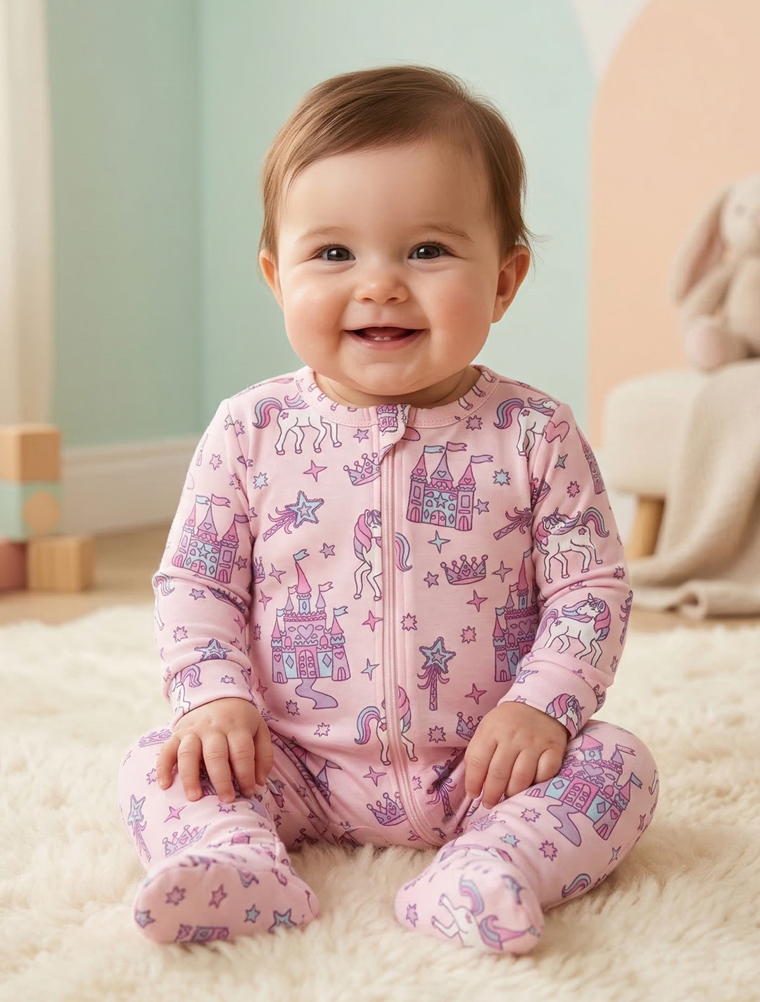 PINK UNICORN SLIM FIT ZIPPER SLEEPSUIT