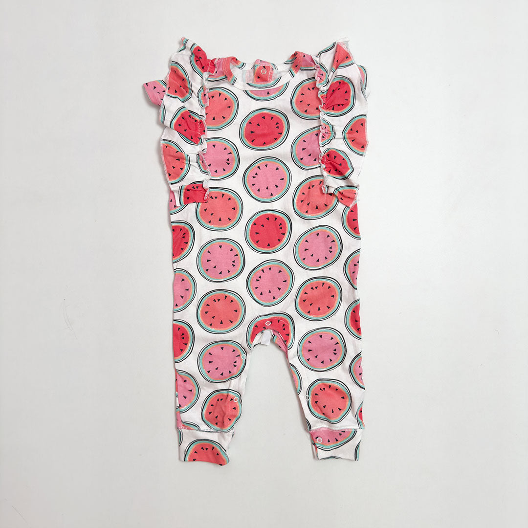 WATERMELONE PRINTED RUFFLED ROMPER
