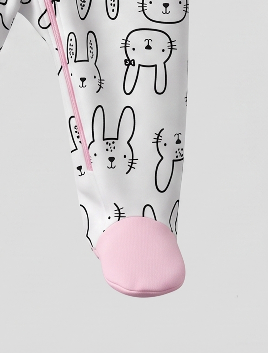 Pink and white bunny zipper sleepsuit