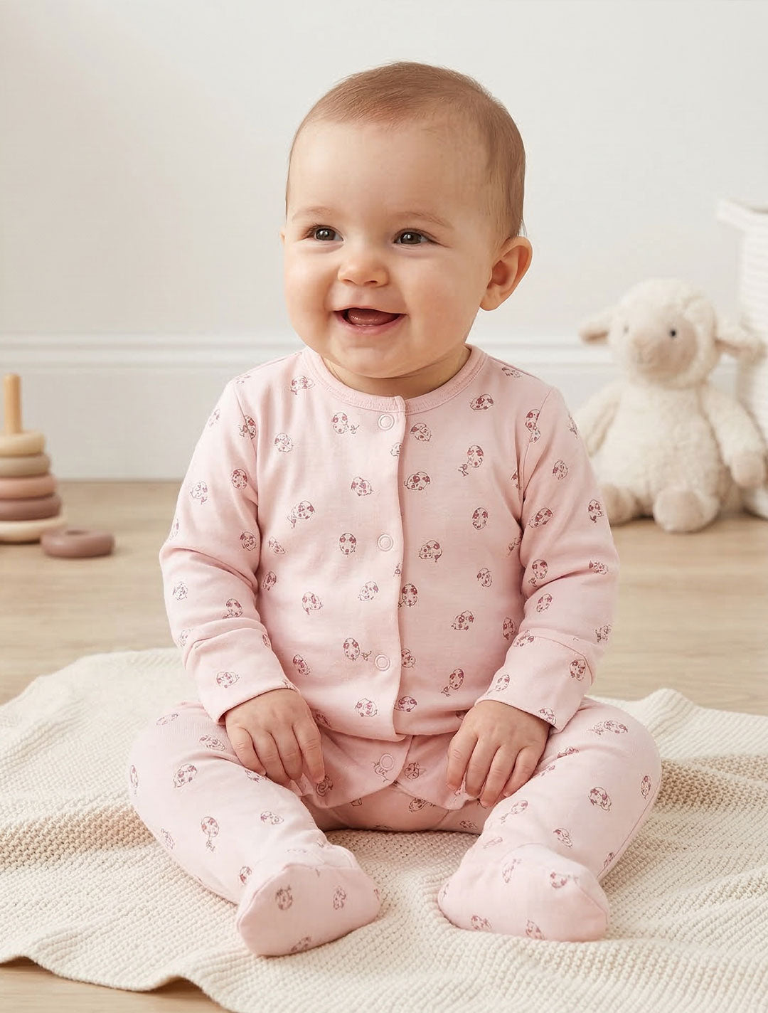 PINK ANIMAL PATTERNED SLEEEPSUIT
