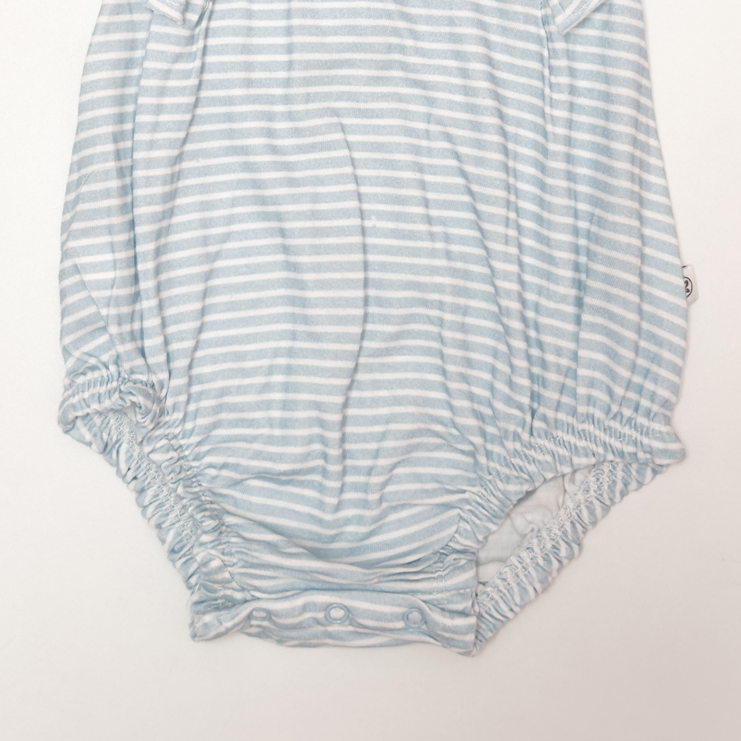 BLUE STRIPED RUFFLED FANCY ONESIE