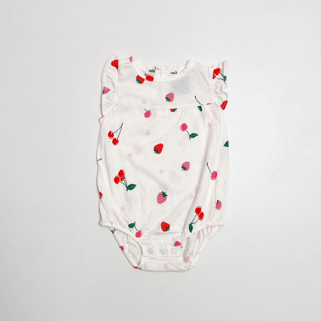 WHITE STRAWBERRY PRINTED FANCY ONESIE
