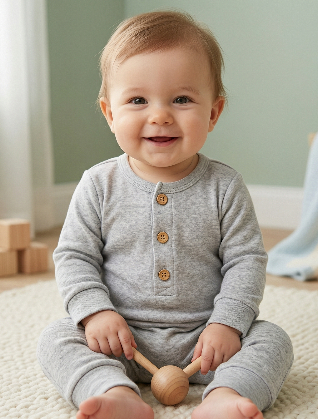 GREY PLAIN BUTTON ROMPER
