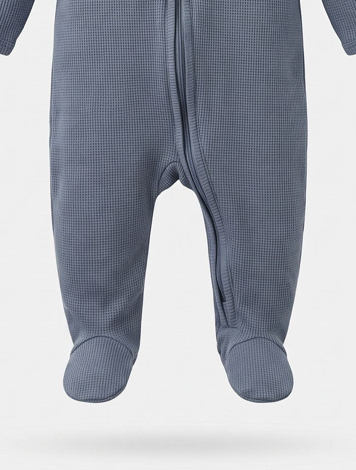 Blue knitted 2 way zipper sleepsuit