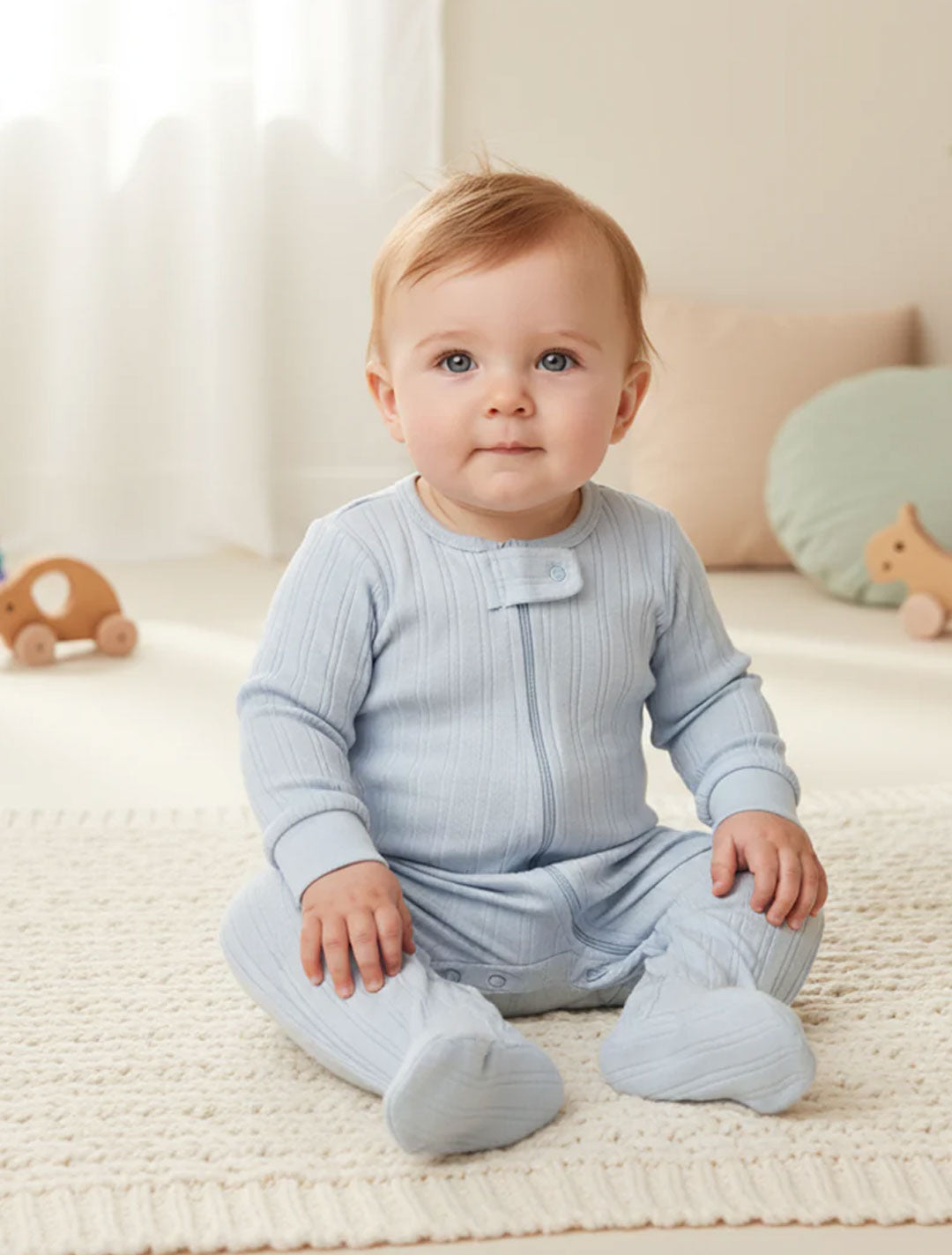 COOL BLUE RIBBED SLEEPSUIT