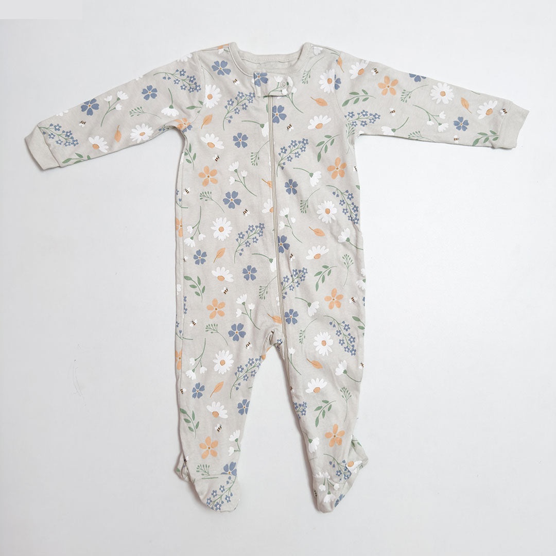 GREY GREEN FLORAL ZIPPER SLEEPSUIT