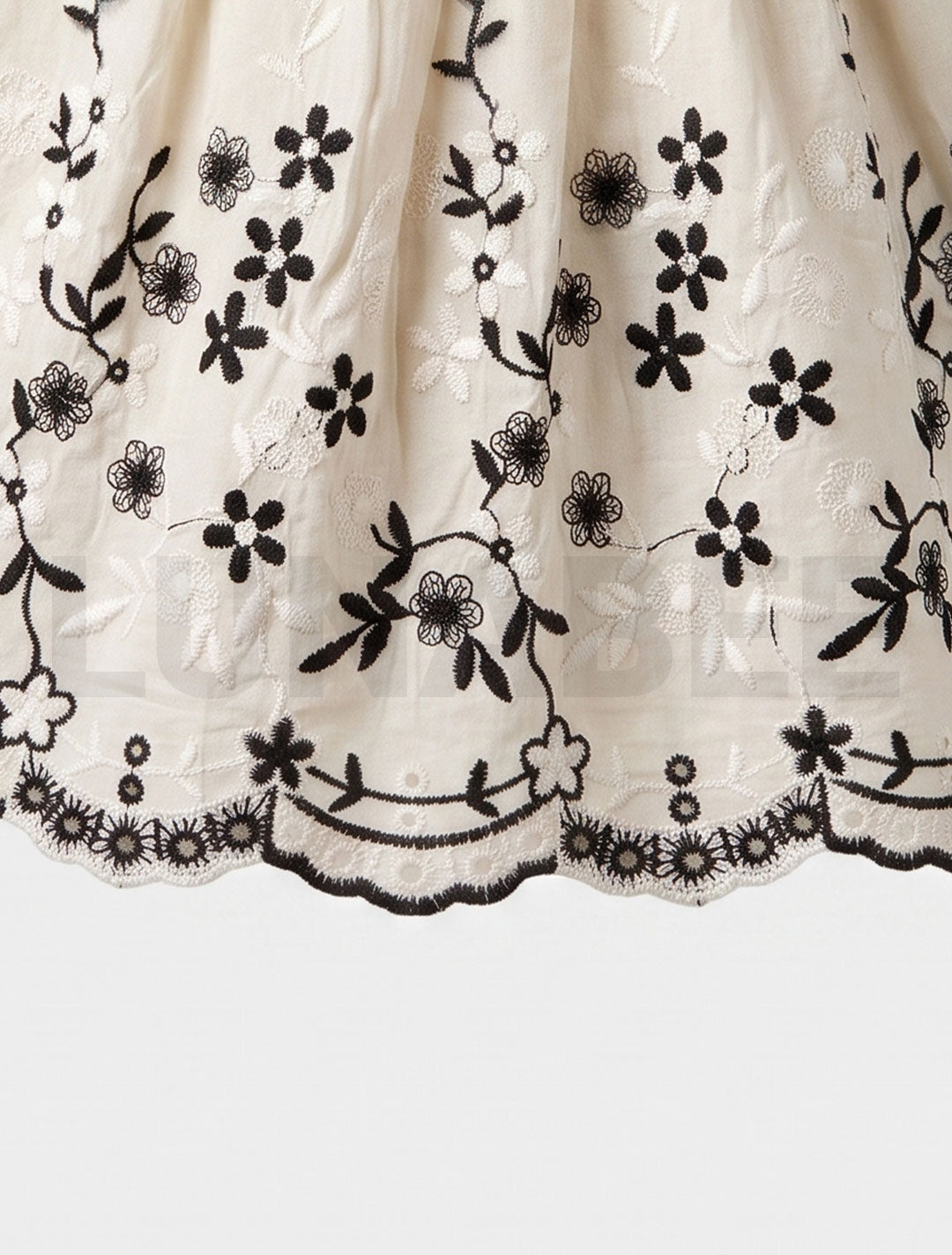 Black floral embroidered puff sleeve dress