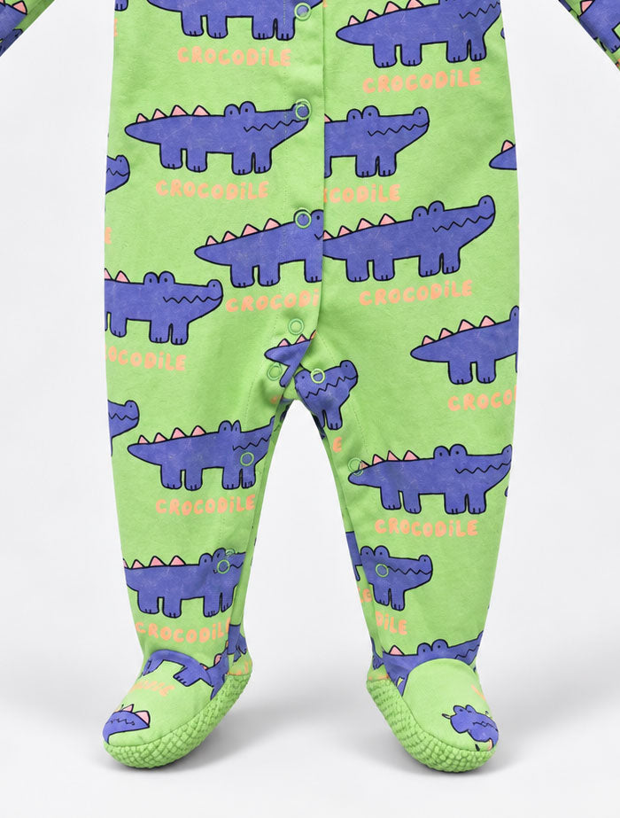 Green and blue printed button sleepsuit