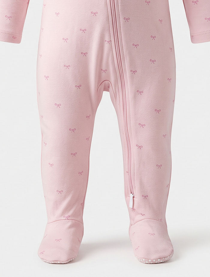 Pink ribbon printed zipper sleepsuit